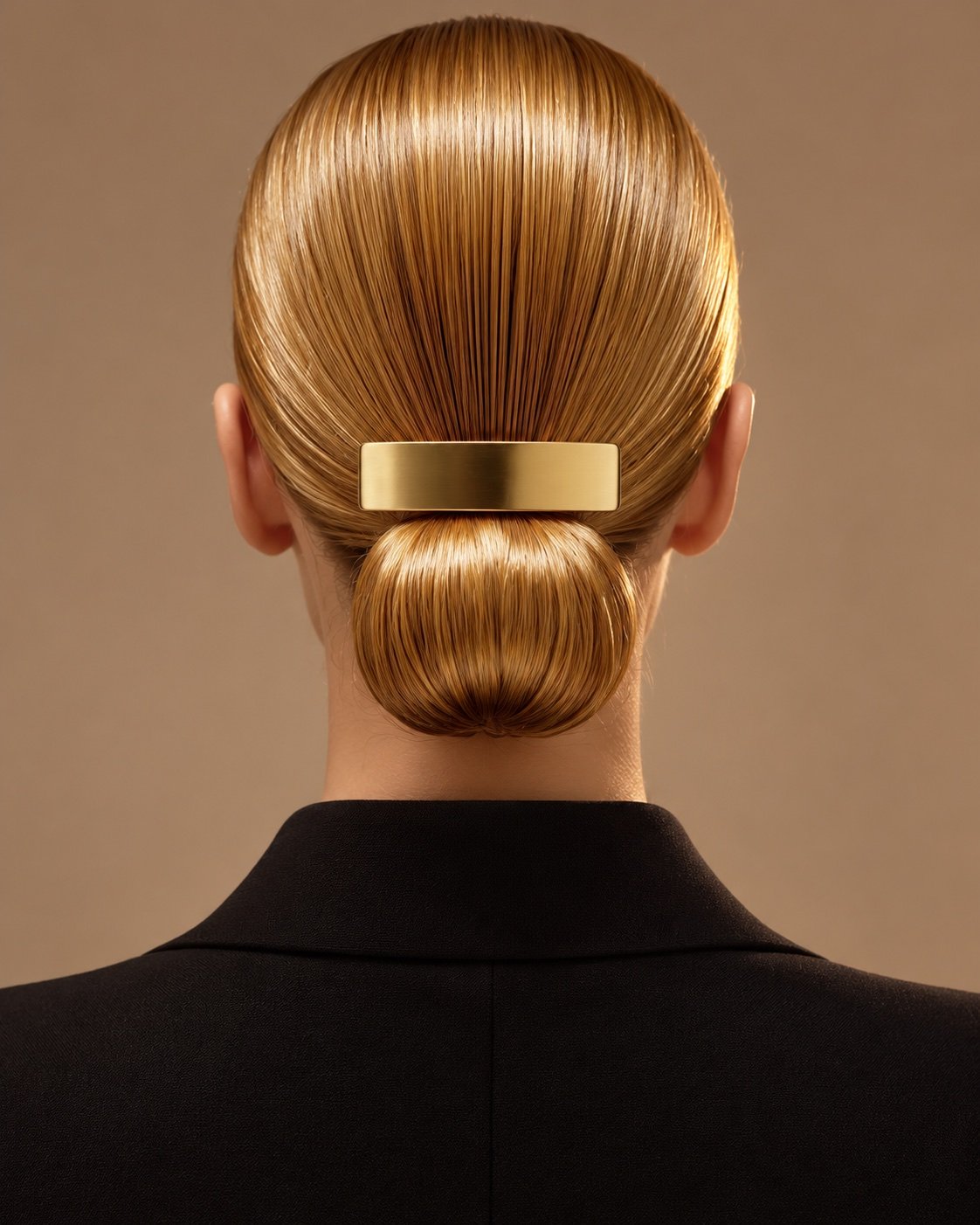 Sleek golden bun hair editorial